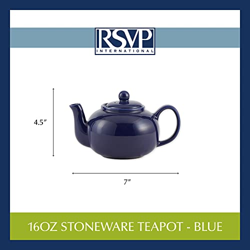 RSVP International Stoneware Teapot Collection, Microwave and Dishwasher Safe, 16 oz, Blue - color: Blue, size: 16 oz