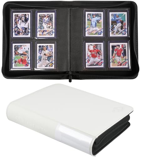 Top Loader Binder, Holds 128 Cards, 4 Pocket Zipper Binder for 3" x 4" Top Loader, Ringless Side-Loading Pages, Collectible Sports & Hard Sleeve Card Album （White） - color: White