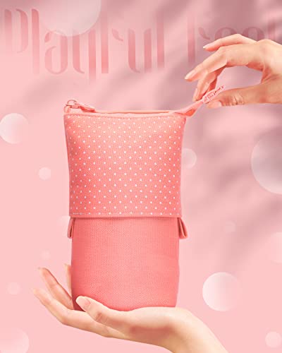 Sooez Standing Pencil Case, Cute Stand up Pencil Pouch, Telescopic Pen Bag - color: Pink