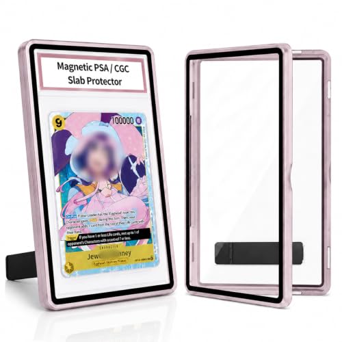 Magnetic PSA/CGC Slab Protector with Foldable Kickstand - UV Protection Tempered Glass & Aluminum Metal Bumper for 35PT PSA CGC CSG AGS, 9-Point Secure Lock Display Guard & Clear View (Pink) - color: Pink, size: PSA Card Case
