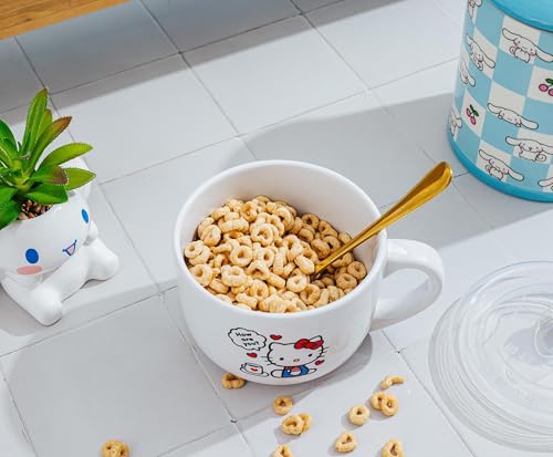 Silver Buffalo Sanrio Hello Kitty How Are You? Ceramic Soup Mug Bowl With Vented Lid and Handle For Ice Cream, Cereal, Beverages | Holds 24 Ounces - color: How Are You