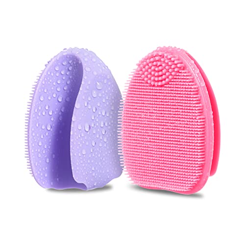 Silicone Face Scrubber,2 Pack Face Scrubber for Women Men, Facial Cleansing Brush Face Exfoliator Scrubber Brushes for Facial Cleansing Exfoliating Blackhead Remover Acne Pore Face Massaging - color: 3rd-pink+purple