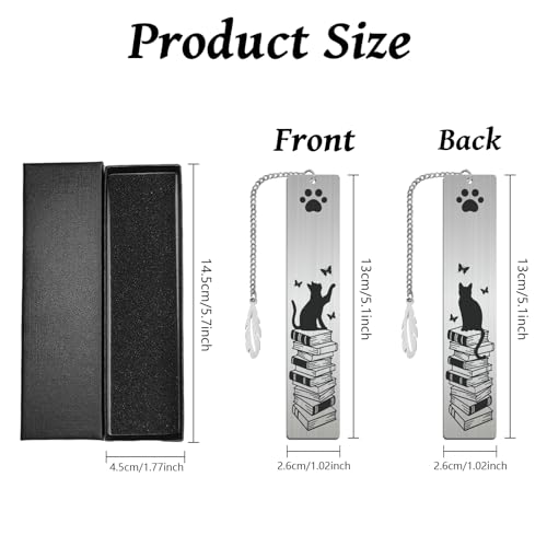 Peacoblue Cat and Book Metal Bookmark, Book Mark for Readers - style: Cat And Book