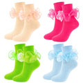 Big Ruffle Socks Women(Size 5-11) Turn Cuff Cotton Lace Frilly Socks - color: Green,blue,rose Red,beige, size: 5-9