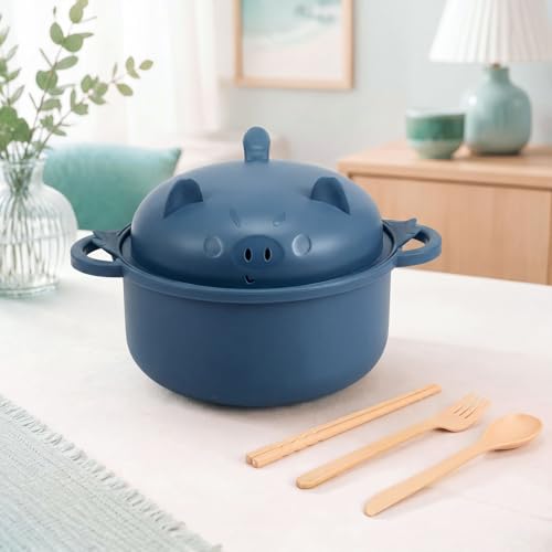 4 Sets 45oz Cute Pig Ramen Bowl Set Microwavable Cooker, Dark Colors - color: Dark Colors