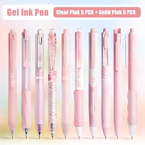 10PCs Pastel Gel Ink Pen Set,Retractable Black Ink Pens 0.5mm Fine Point - color: Pink