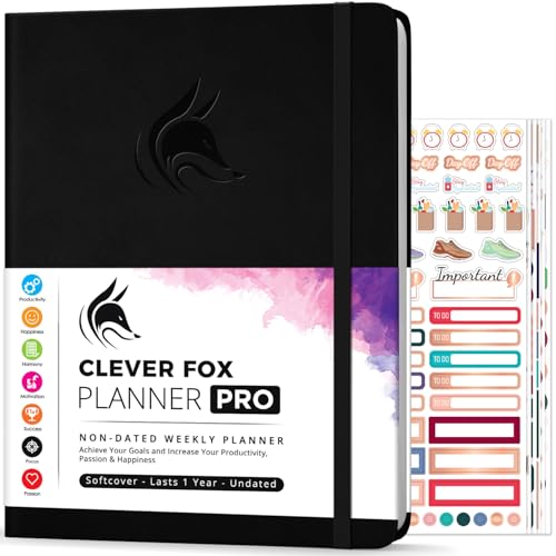 Clever Fox Planner PRO, Undated Weekly Planner, 8.5x11 Black - color: Black (Undated), size: A4 (8.5" x 11") Standard Version