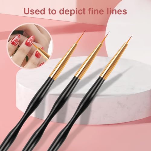 Nail Art Brushes, 3 Pcs Nail Brush Set with Gel Polish Pens and Liner Brush - color: 3PCS Nail Brush Set