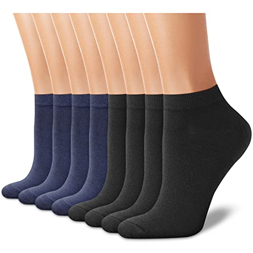 CHARKING 8 Pairs Ankle Socks for Women - Non Slip Cotton No Show Low Cut Casual Socks - color: 05 Black/Black/Black/Black/Navy/Navy/Navy/Navy