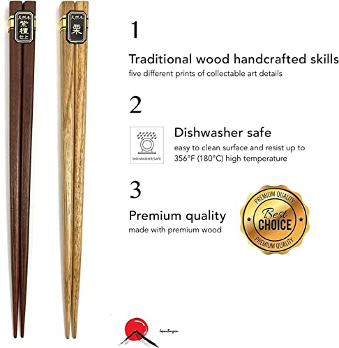 Bamboo Chopsticks Set, Japanese Reusable Wooden Chopsticks with Traditional Pattern Designs, Non Slip Tips Dishwasher Safe Asian Chopsticks for Sushi Ramen Noodles Rice Dining (2, Multicolor) - color: Multicolor
