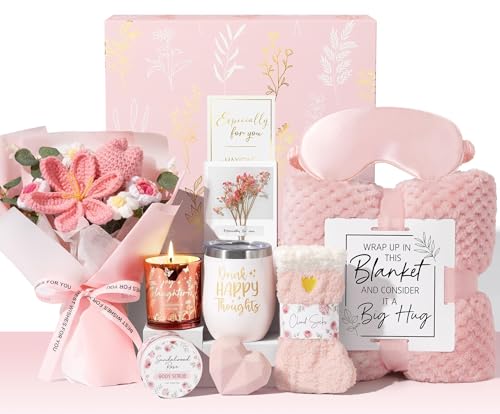 Birthday Gifts for Women, Spa Self Care Package Get Well Soon Gift Baskets - color: Pink - Sandalwood Rose