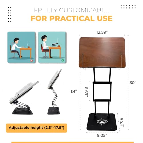 Foldable Book Stand for Reading – Adjustable Book Holder Height Up to 17.8″, Reading Stand with 13″ × 8.7″ Platform – Lightweight 3.3 lb Portability