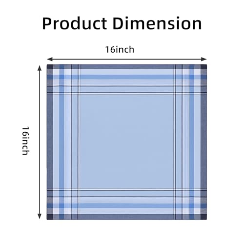 16 Pcs Mens Handkerchiefs, Neat Stitching Cotton Handkerchiefs for Men with Picked Color & Pattern, Absorbent & Breathable, 16 Inch