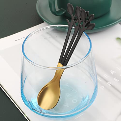 AnSaw Black Swan Base With 10-Pcs Mini Leaf Coffee Spoon Holder Set - 4.7" - color: Black & Gold Swan