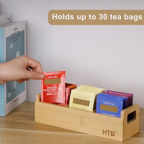HTB Small Bamboo Tea Bag Holder with 3 Compartments - color: Bamboo 1PCS