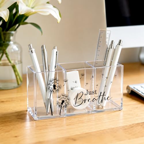 Just Breathe Dandelion Acrylic Pen Makeup Holder 3 Compartments - color: Transparent065