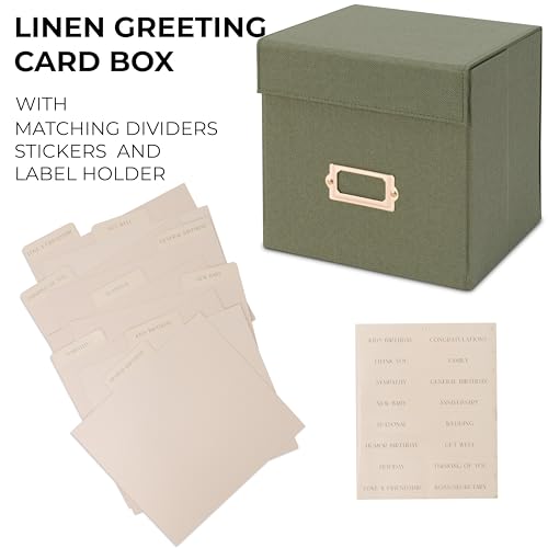 Beautiful Greeting Card Organizer Box With Dividers Holds Up to 300 Cards - color: Sage