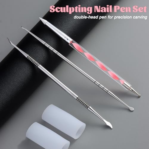Fcozpjk Nail Art Sculpture Pen, 3PCS Double-head 3D Gel Art Sculpting Pens
