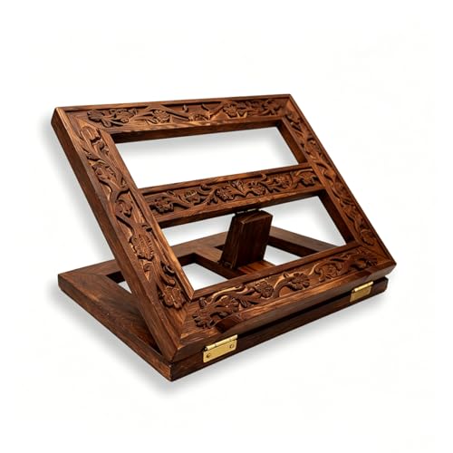 DoubleFill Adjustable Wooden Bible Stand, 13" x 10" Carved Missal Stand,Carved Bible Holder,Folding Display for Reading Bibles Books Reading Folding Religious Prayer