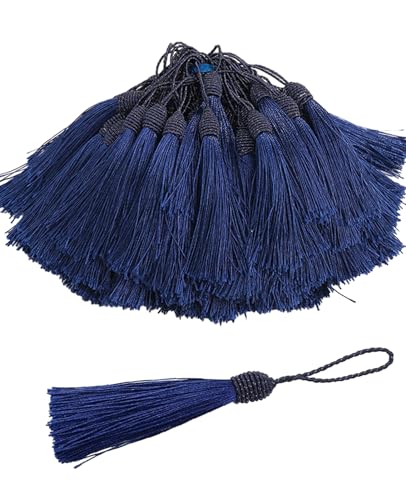 50 Pieces Tassel Bookmark with Loop,Tassels for Crafts,Decorative Tassel for Keychain Jewelry Making Curtain Blanket Graduation Decoration Wedding Favors (Navy) - color: Navy