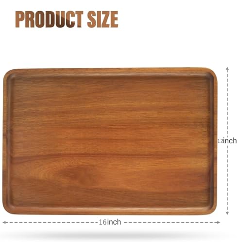 2 PCS Solid Acacia Wood Serving Trays 16 * 12 inch Rectangular Wooden Serving Platters Natural Wooden Boards for Bar Coffee Party - color: Brown, size: 16" x 12"