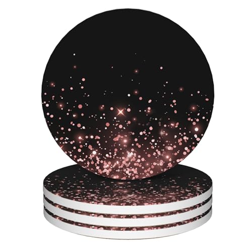 Coasters for Drinks,Rose Gold Glitter Absorbent Coaster Set of 4 with Cork Base,Ceramic Drink Coasters for Cold Drinks Wine Glasses Cups Mugs,Housewarming Gifts for Home Decor - color: Rose Gold Glitter
