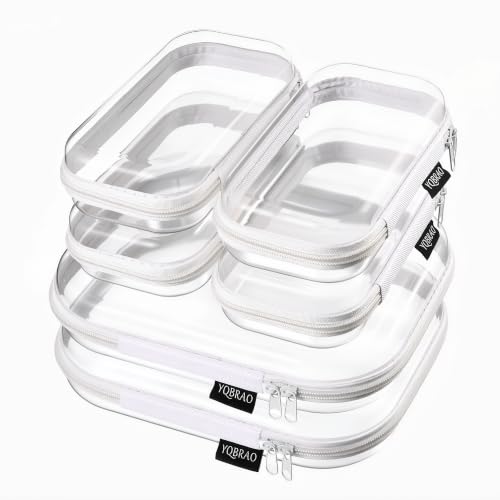 YQBRAO Clear Hard Shell Zipper Cases, 6 Travel Organizers, 2M 4S, White - color: White, size: 6 Pack (2M+4S)