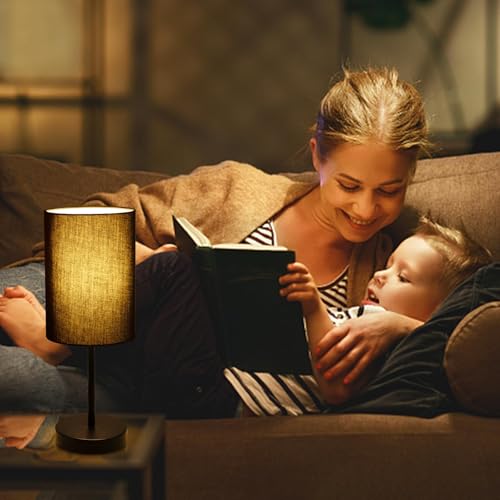 RISLG 2 Pack Table Lamp for Bedroom, Bedside Lamps for Nightstand with Wire Switch, Minimalist Desk Lamps with Linen Fabric Shade for Kids Room Living Room Office Dorm, Bulb Included - color: 2 Pack Black-Black, size: 13in