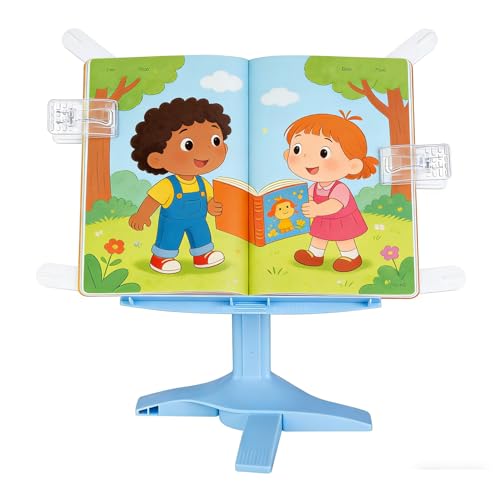Book Stand for Kids, Adjustable Hands-Free Reading Stand Foldable Desktop Book Stands for Toldlders Student Textbook Recipe Cookbook Sheet Music Document, Home Office Desk Accessory - color: Blue