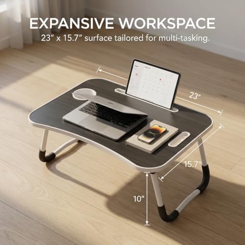 BUYIFY 23" Foldable Lap Desk for Laptop Writing w/Cup Holder Black - color: Black-gold