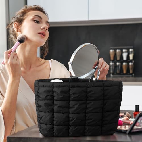 Hillban 1 Pcs Black Puffy Quilted Makeup Bag, Classic - color: Black, size: Classic