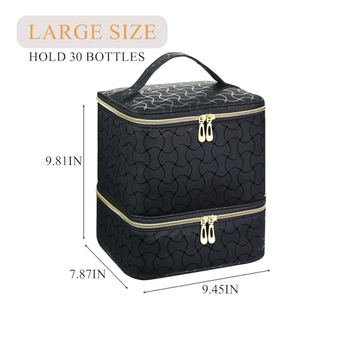 Upgraded Nail Polish Organizer Case - Holds 30 Bottles and 1 Nail Light, Double-layer Nail Bag Organzier Case Nail Polish Storage Bag with Handles (Black-HX) - color: Black-HX