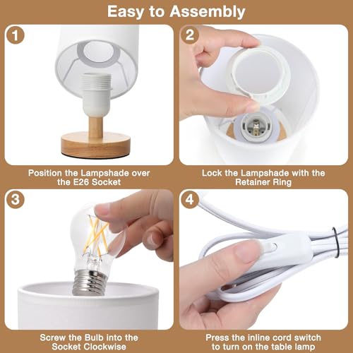 Fenmzee Small Table Lamps (White Shade - Wood Base, 9" Inline Control) - color: White Shade - Wood Base