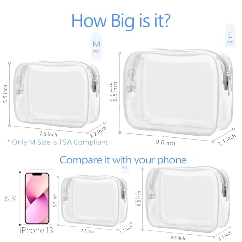 PACKISM Clear Makeup Bag for Travel - TSA Approved Toiletry Bag, 2 White - color: 2 Active B White, size: Mixed Size Series (1 Medium + 1 Large)