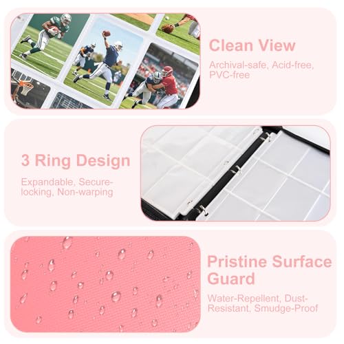 50 Pack 9 Pocket Card Binder, 3 Ring Premium Zip Trading Card Binder, 900 Large Capacity Top Loading Card Storage Album, PU Card Collection Binder for TCG, MTG, Baseball Hockey Sport Cards, Pink - color: Pink