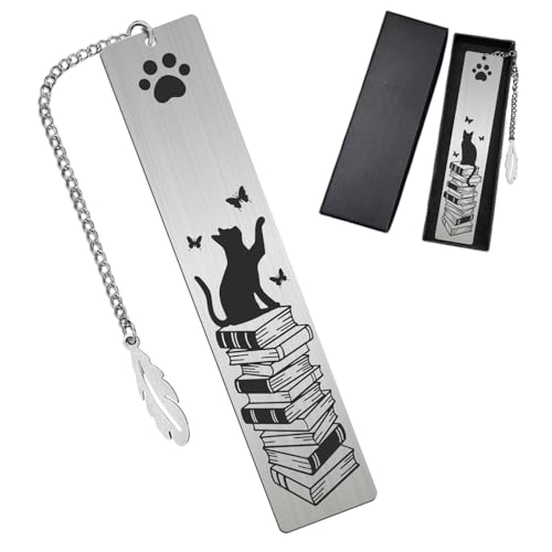 Peacoblue Cat and Book Metal Bookmark, Book Mark for Readers - style: Cat And Book