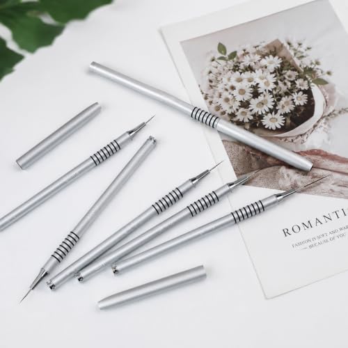 Komall Metallic Nail Art Brushes, 6Pcs Non-slip Liner Brushes Set, Silver - color: Silver