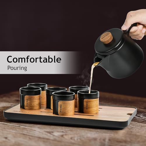 MIAMIO - Japanese/Chinese Tea Set 6 x 3.4 oz/Asian Tea Pot 21 oz with Tea Infuser, Traditional Japanese Tea Cups Set for Tea Lovers/Men/Women (Black) - color: Black