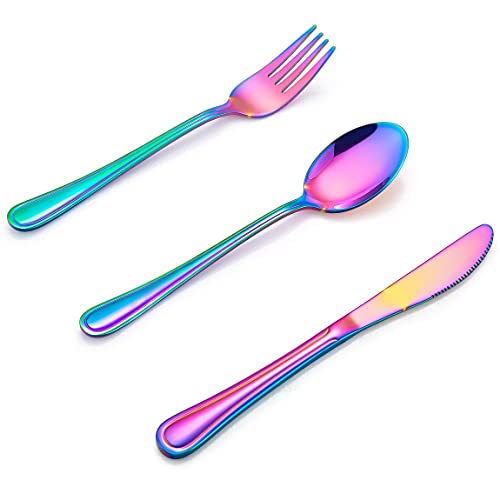LIANYU 12 PCS Rainbow Kids Silverware Set, Stainless Steel Toddler Utensil - color: Rainbow