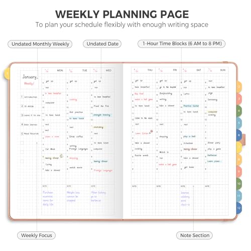 Undated Appointment Book, 52 Weekly & 12 Monthly Planner, A5 (5.7" x 8.3") - color: Pink
