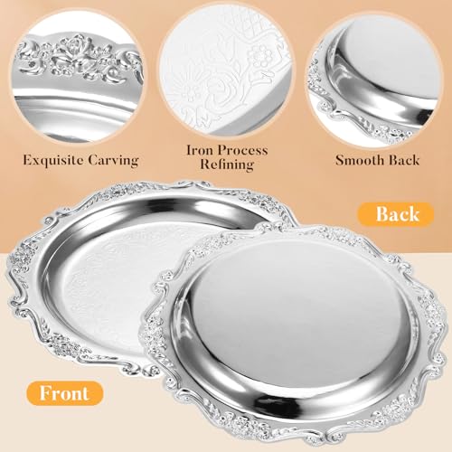 PRETYZOOM Silver Serving Tray 7.87 in Round Serving Platter for Snacks Desserts Fruit Sandwiches and Side Dishes Decorative Tray for Party Table Coffee Table or Jewelry Display