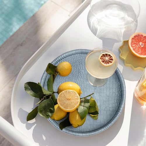 HofferRuffer Faux Leather Round Serving Tray, Vegan Croco Leather Decorative Tray, Food Tray for Storage Drinks, Snack & Cosmetics, Dia.12'' x 1.6'' (LightBlue) - color: Lightblue, size: 12"
