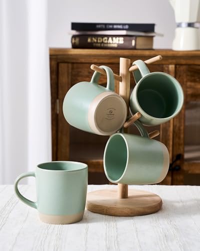 famiware Coffee Mugs Set of 8, Milkyway 13 oz Ceramic Cup Set with Handle - color: Milkyway-Light Green, size: 8 Count (Pack of 1)