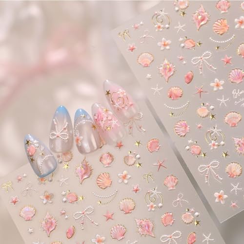 5D Embossed Under The Sea Stickers for Nail Art Jelly Fish Self-Adhesive Nail Art Decals for Women Nail Supplies Art Design Stickers (TL-486) - style: TL-486