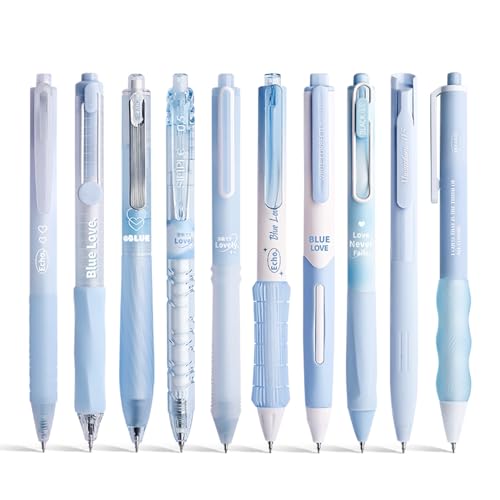 10PCs Pastel Gel Ink Pen Set,Retractable Black Ink Pens 0.5mm Fine Point - color: Blue