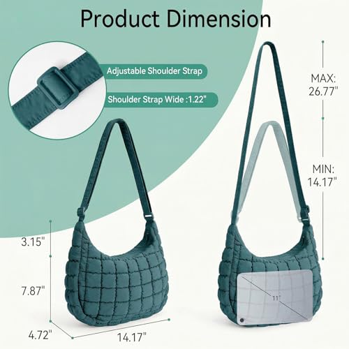 Puffer Crossbody Hobo Bag for Women Nylon Quilted Purse Lightweight Shoulder Handbag with Adjustable Strap - color: 04-peacock Blue