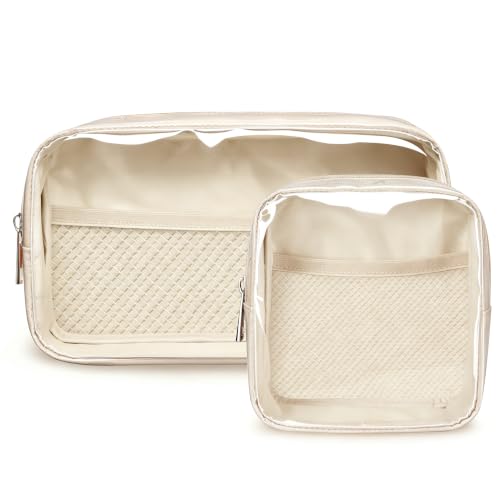WLLWOO 2pcs Clear Makeup Bag Mini Cosmetic Pouch Travel Toiletry Organizer - color: 2pcs-Beige