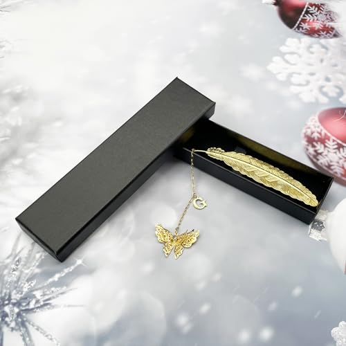 Initial Letter and Butterfly Charm Metal Feather Bookmark (Gold-G) - style: Gold-G