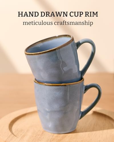 famiware Coffee Mug Set of 4, Ocean Round 11.5oz Coffee Cup Set with Handle - color: Ocean Round-Blue, size: 4pcs