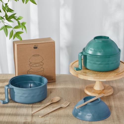 2 Sets 40 oz Microwave Ramen Bowl with Handles, Dark Green,Dark Blue - color: Dark Green,Dark Blue